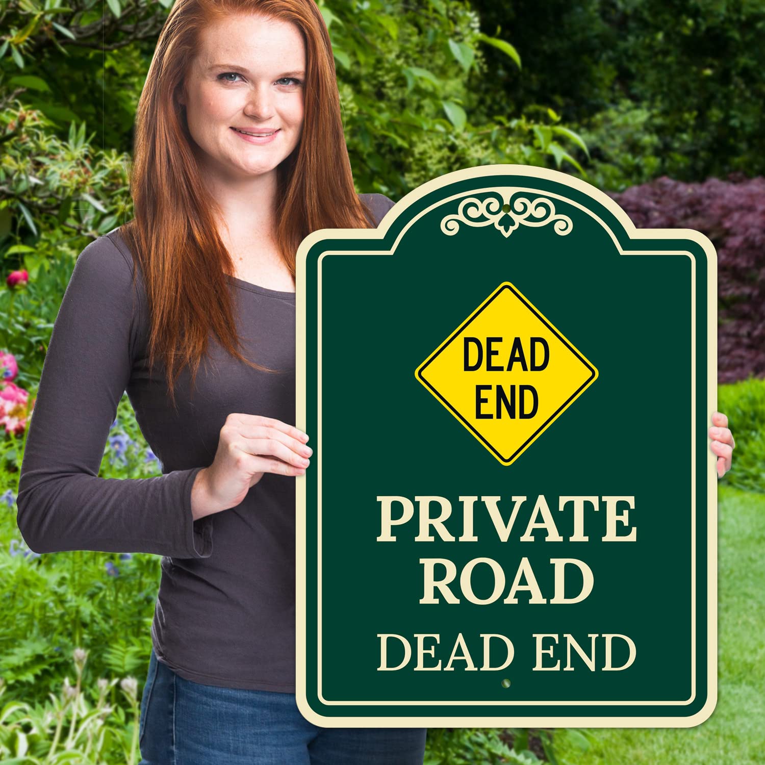 Private Road Dead End Décor Sign, Green Dark, 18x24 Inches, ACM, Fade Resistant, Made in USA
