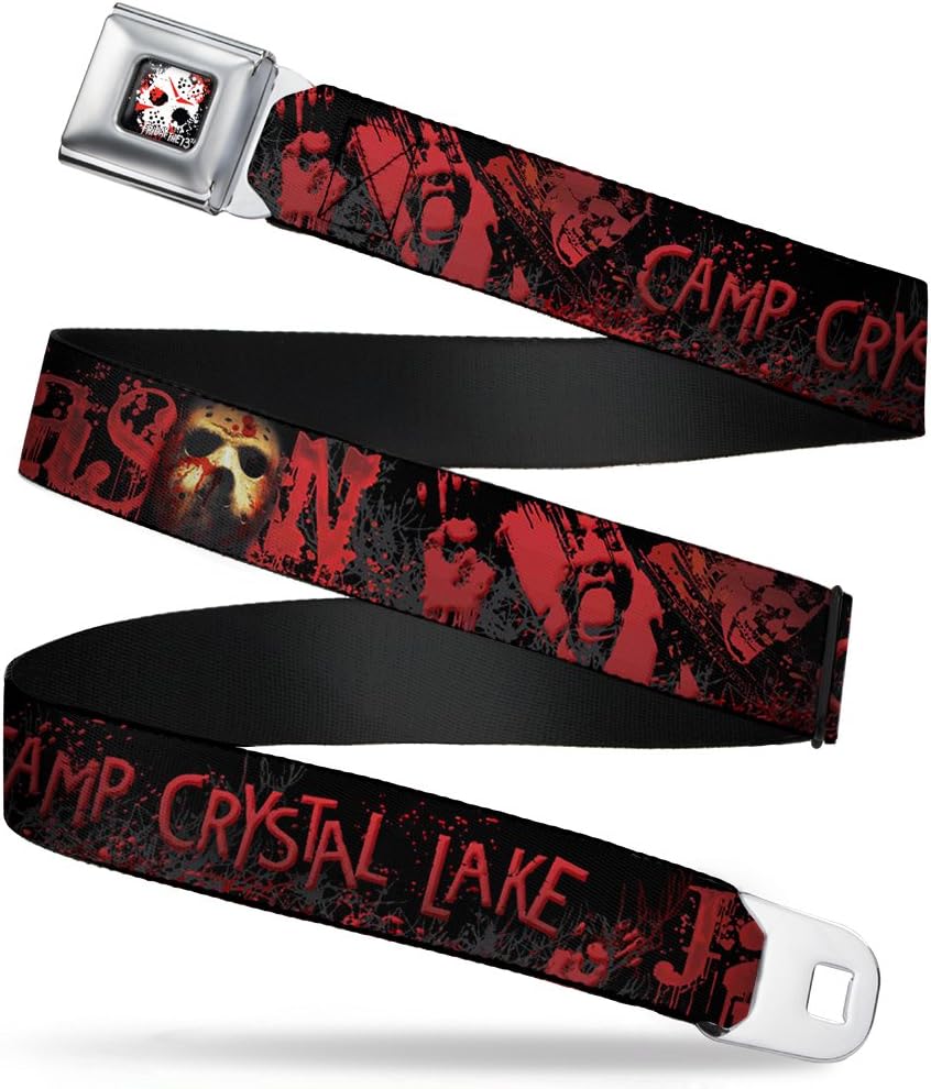 Warner Bros. Seatbelt Buckle Belt Jason Mask Camp Crystal Lake Hand Prints Blood