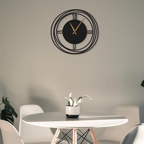 Miniatura 9 de Reloj de pared circular Harmony  24 pulgadas grande, cuarzo silencioso sin tictac, reloj decorativo de metal negro para sala de estar, comedor,