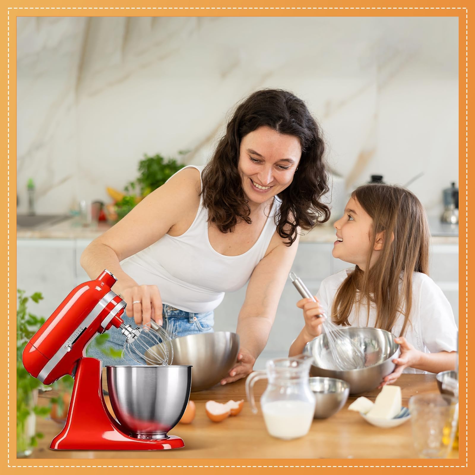 4-teiliges Rührwerkzeug Set, passend für 4.5-5 Quart Standmixer, Bestehend aus Drahtschneebesen, Flachrührer, Knethaken und Rührschüssel, Ideal für die Zubereitung verschiedener Speisen