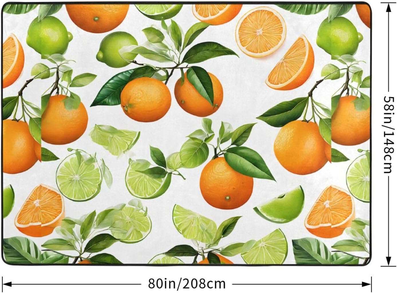 Flannel Non-Slip (Yellow Blossom and Orange Fruits) Rug Pad 80×50in Soft Washable Protective for Hardwood Floors Bedroom Bathroom Living Room