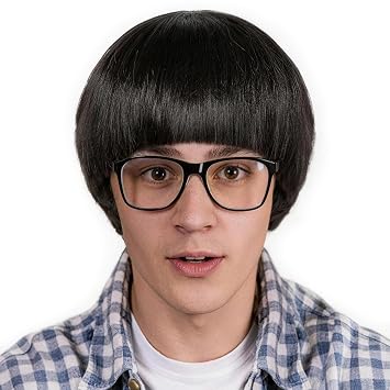 BESTBEL +Hair Cap Black Bowl Cut Wig for Men Mushroom Wig with Bangs Funny Synthetic Hair for Halloween Party Cosplay Movie Costume