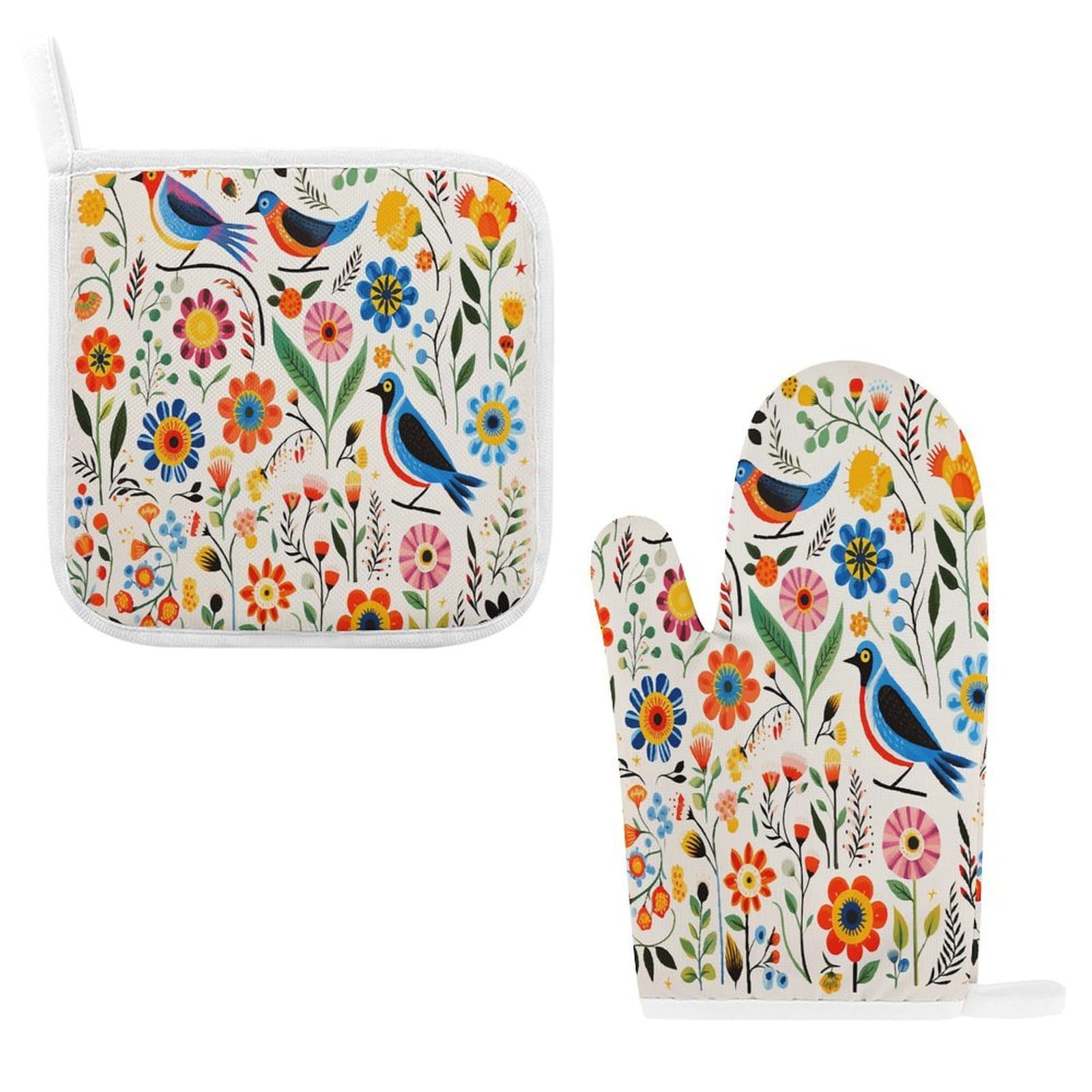 Fodpand Style Flower And Bird Pattern Oven Mitts And Pot Holders Sets