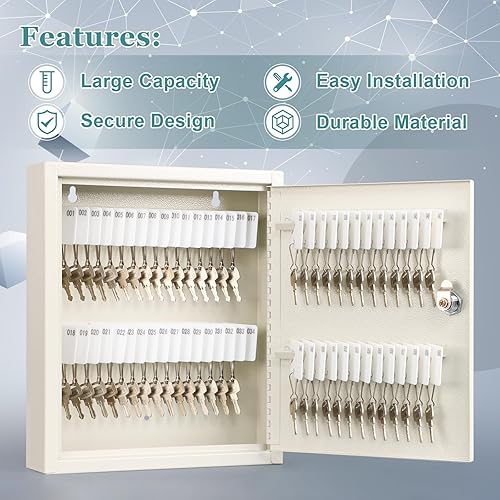 Miniatura 6 de KYODOLED Caja de bloqueo de almacenamiento para llaves con llave, organizador de gabinete de llaves con bloqueo, caja de administración de 60 llaves