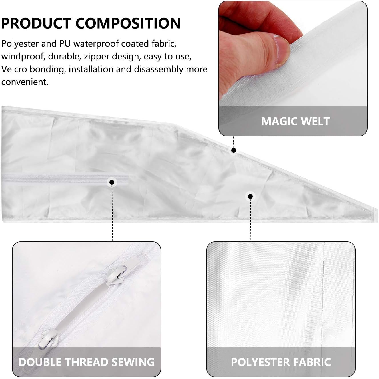 Gulrear Portable AC Window Seal, Window Seal For AC Unit, Air Conditioner Window Kit White 400CM/158Inch Hot Air Stop Air Exchange Guards With Zipping And Adhesive Fastener