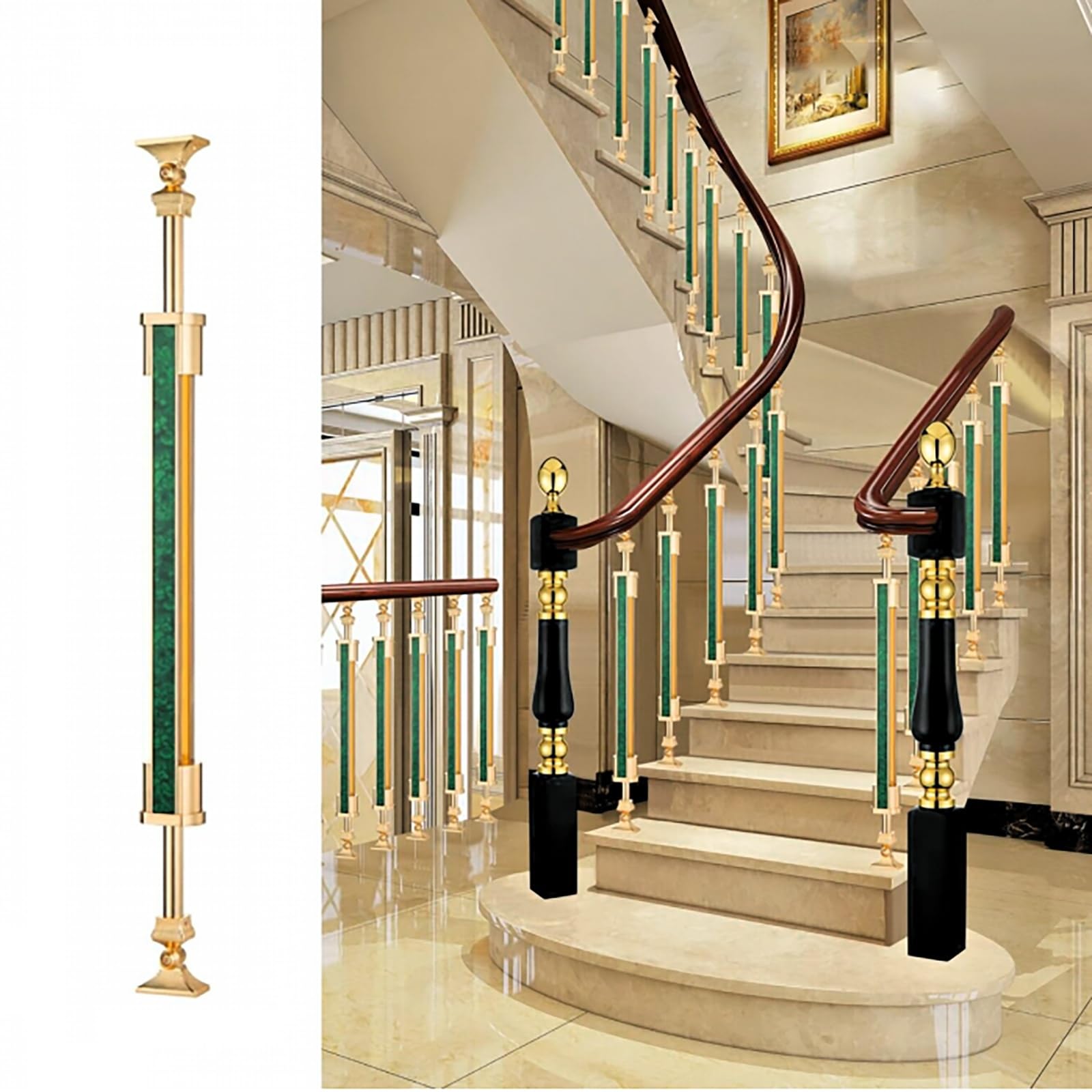 Balaustre de metal verde de 37 pulgadas para postes de soporte decorativos en balcones