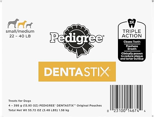 Miniatura 1 de Pedigree DENTASTIX - Golosinas dentales para perros pequeñosmedianos, sabor original, 55.72 onzas, paquete múltiple (100 golosinas)