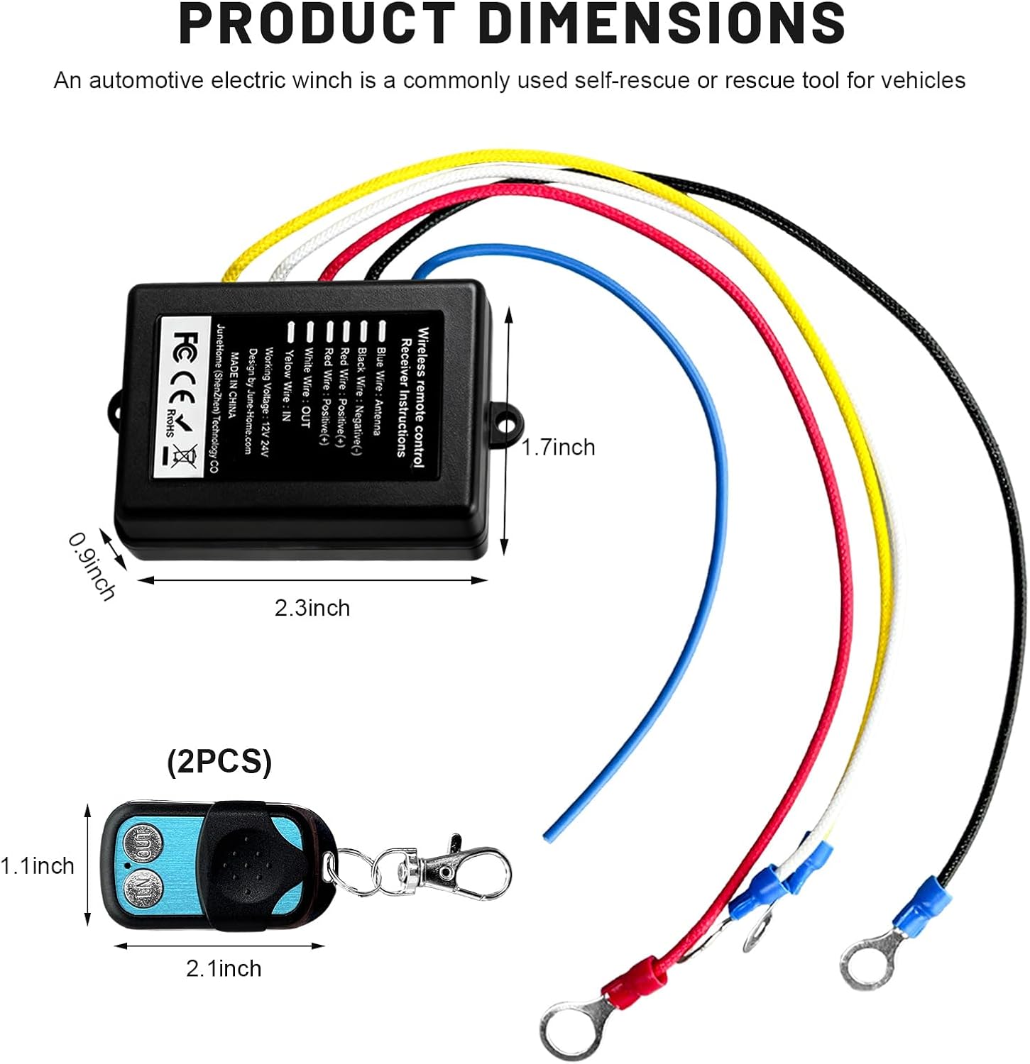 Wireless Winch Remote Control Kit, 12V 24V Anti Interference Winch Receiver with 2 Remotes, 98 Ft Recovery Winches System Handset Switch Receiver for Car Truck SUV ATV