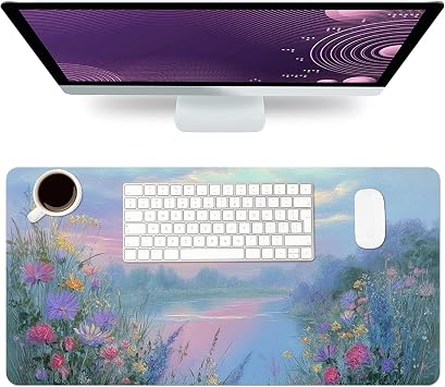Desk Mat Large Mouse Pad, Non-Slip PU Leather Gaming Mousepad Keyboard Mouse Mats Desk Pads 23.6"x11.8" for Work Office Decor Gifts Watercolor Purple