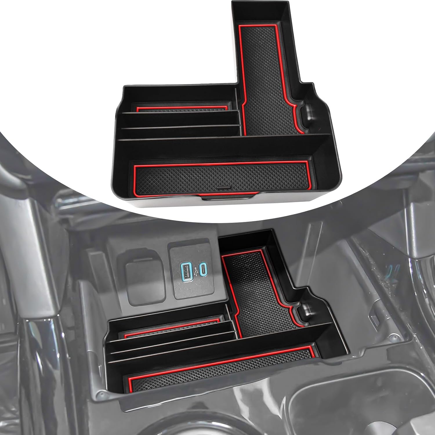 Front Center Console Tray and Console Organizer Tray Compatible with Ford Explorer 2020 2021 2022 2023 2024 Accessories,Compartment Insert Organizer Secondary Storage Box ABS Material (Not Fit