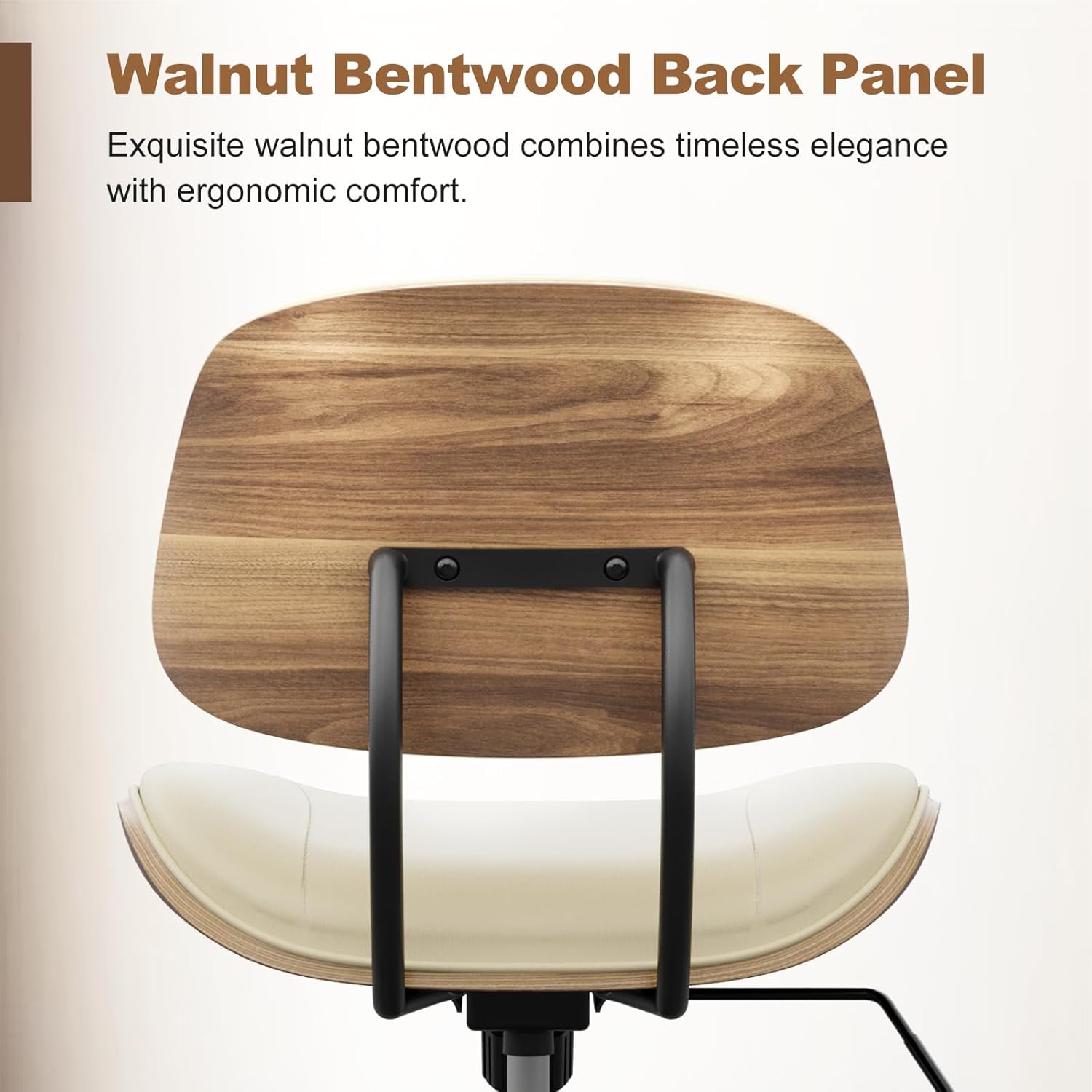 Armless Office Chair with Wheels, PU Leather Adjustable Height Desk Chair - 360° Swivel Ergonomic Computer Chair for Small Space, Modern Walnut Style, Home & Meeting Room, Beige - Image 5