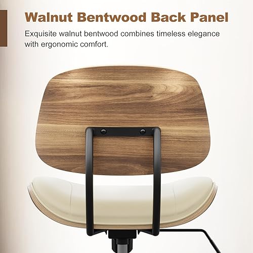 Miniatura 5 de Silla de oficina sin brazos con ruedas, silla de escritorio de piel sintética de altura ajustable, silla de computadora ergonómica giratoria de 360