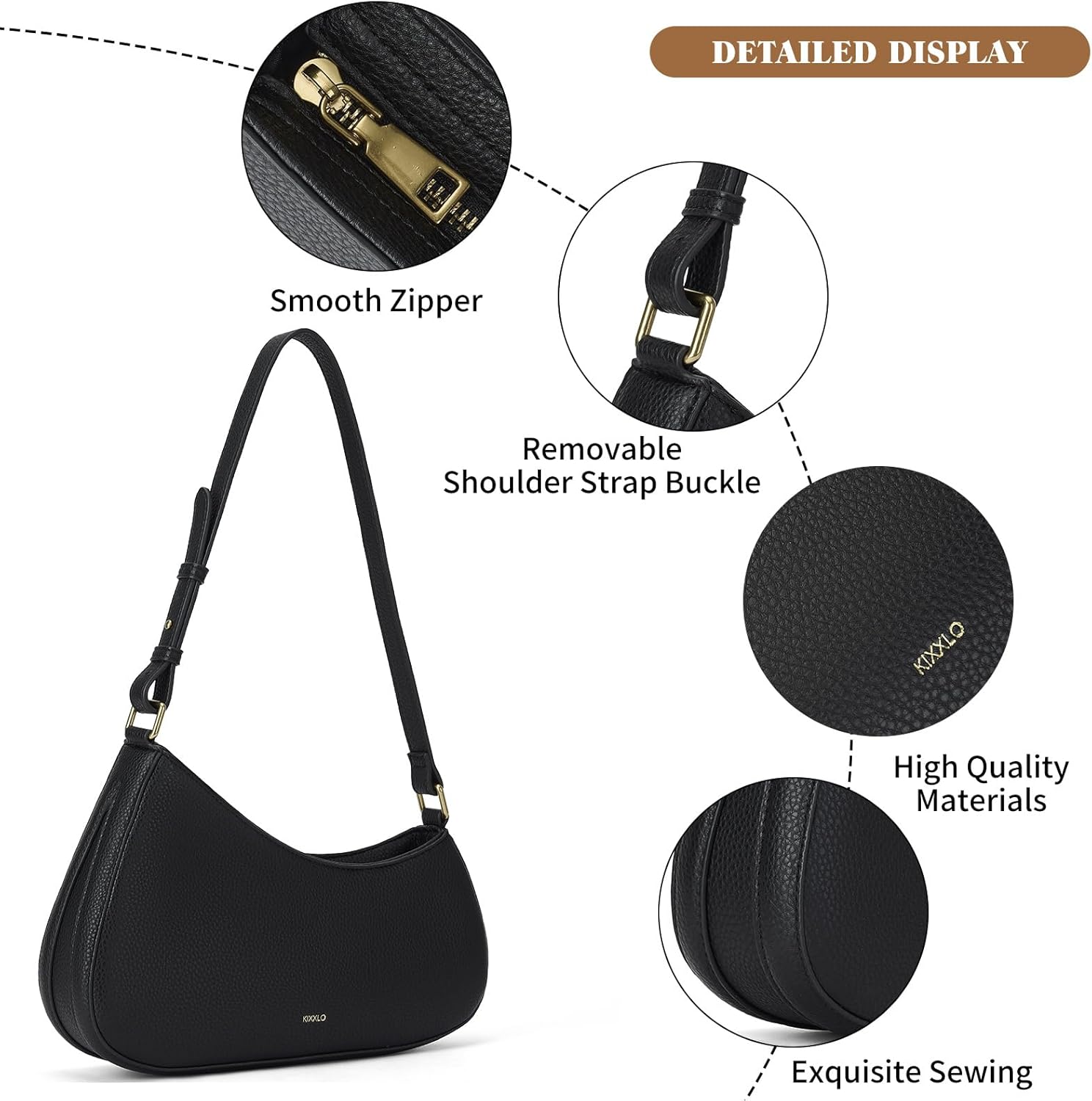 Shoulder Bag for Women, Small Cute Purse Leather Handbag, Trendy Crescent Clutch with Zipper Little Lightweight Going Out Bag - Image 5