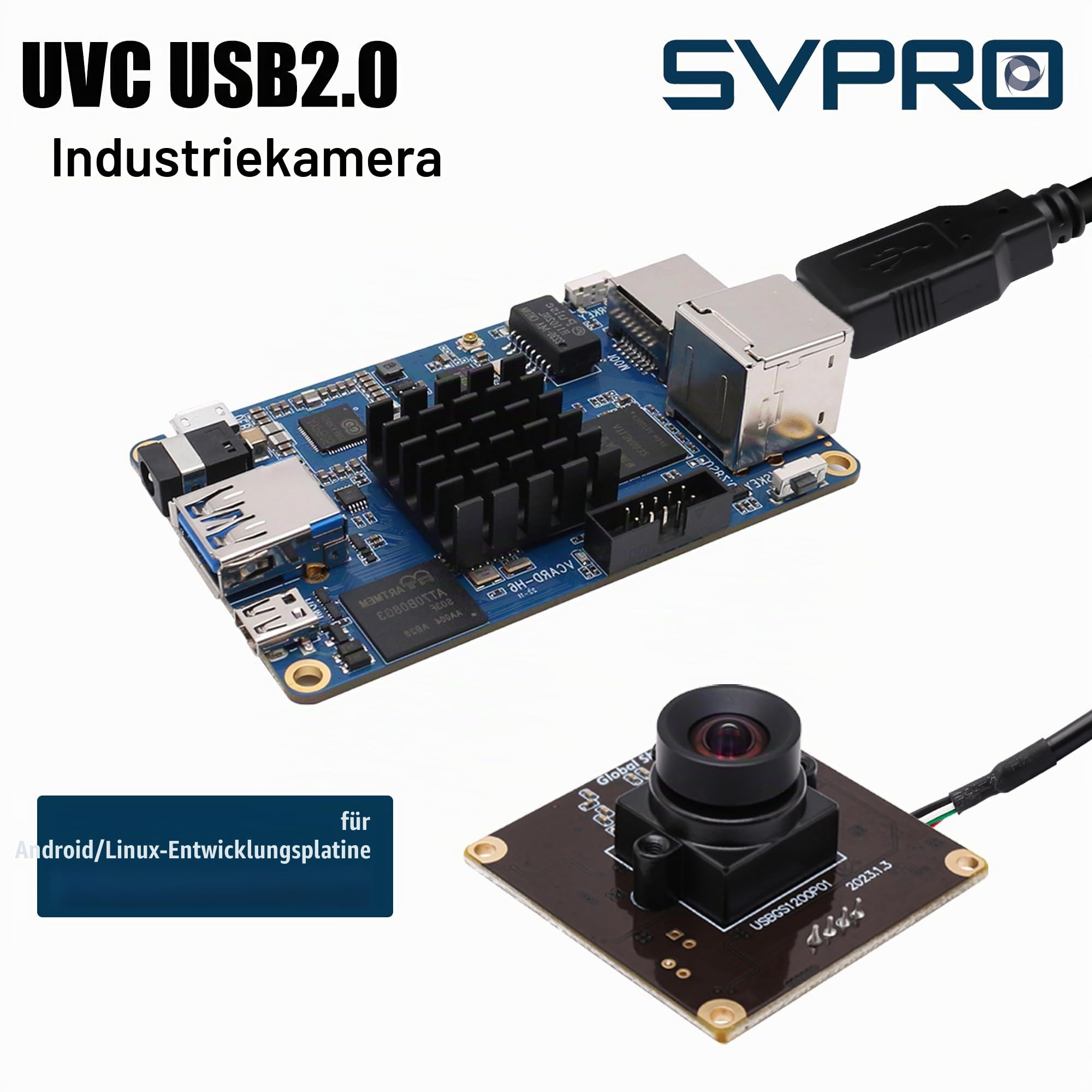 Svpro Global Shutter USB Kamera Board 90fps High Speed Webcam Modul mit verzerrungsfreiem M12 Objektiv,Zeitlupen Kamera 1920x1200 2MP AR0234 UVC Kameramodule für Computer,Laptop,Android Gerät
