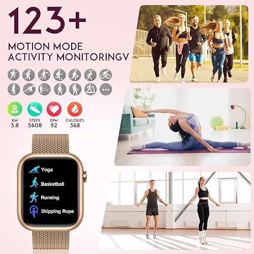 Miniatura 4 de Smartwatch - Reloj inteligente para mujer, reloj inteligente dorado para mujer, responder llamadas Bluetooth, teléfonos Android, compatible con