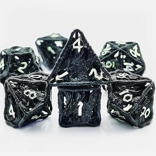 Miniatura 6 de HAOMEJA Juego de dados huecos DND Dragon Metal 7 dados para juegos de rol D&D Dungeons and Dragons (Negro)
