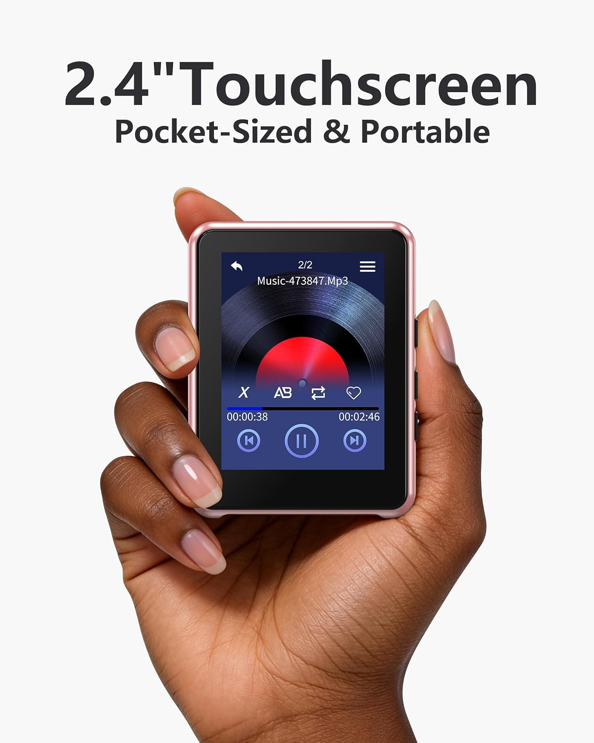 64GB MP3 Player with Bluetooth 5.3,Zinc Alloy Metal Portable Music Player,2.4" Small Touch Screen,HiFi Lossless Sound,FM Radio,3.5mm Jack,No WiFi for Summer Camp,Sports & Travel,Pink