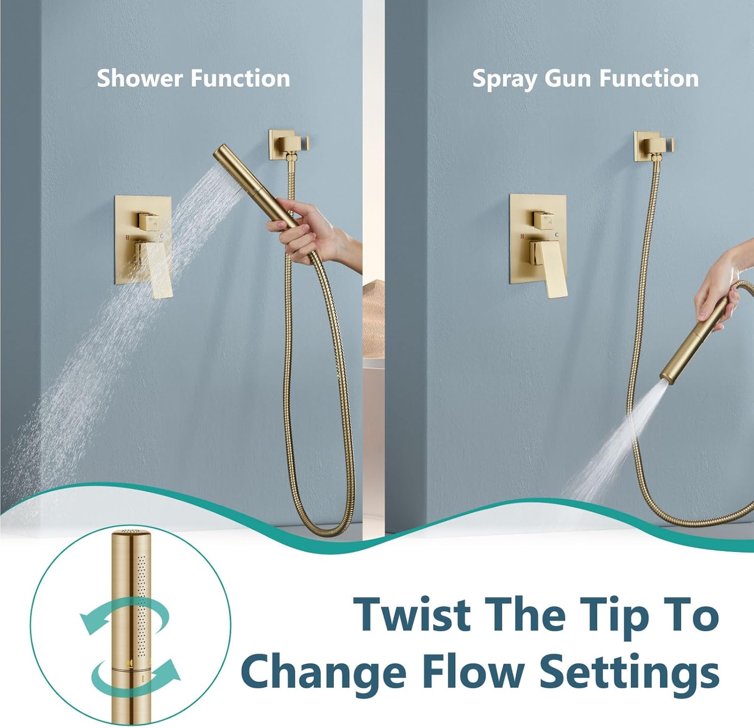 Aolemi Shower System with Rainfall Shower Head and Handheld Wall Mount,High Pressure Shower Faucet Set Fixture Combo with 2 in 1 Handheld Spray Rough-in Valve,12 Inch Shower Head Brushed Gold - Image 3