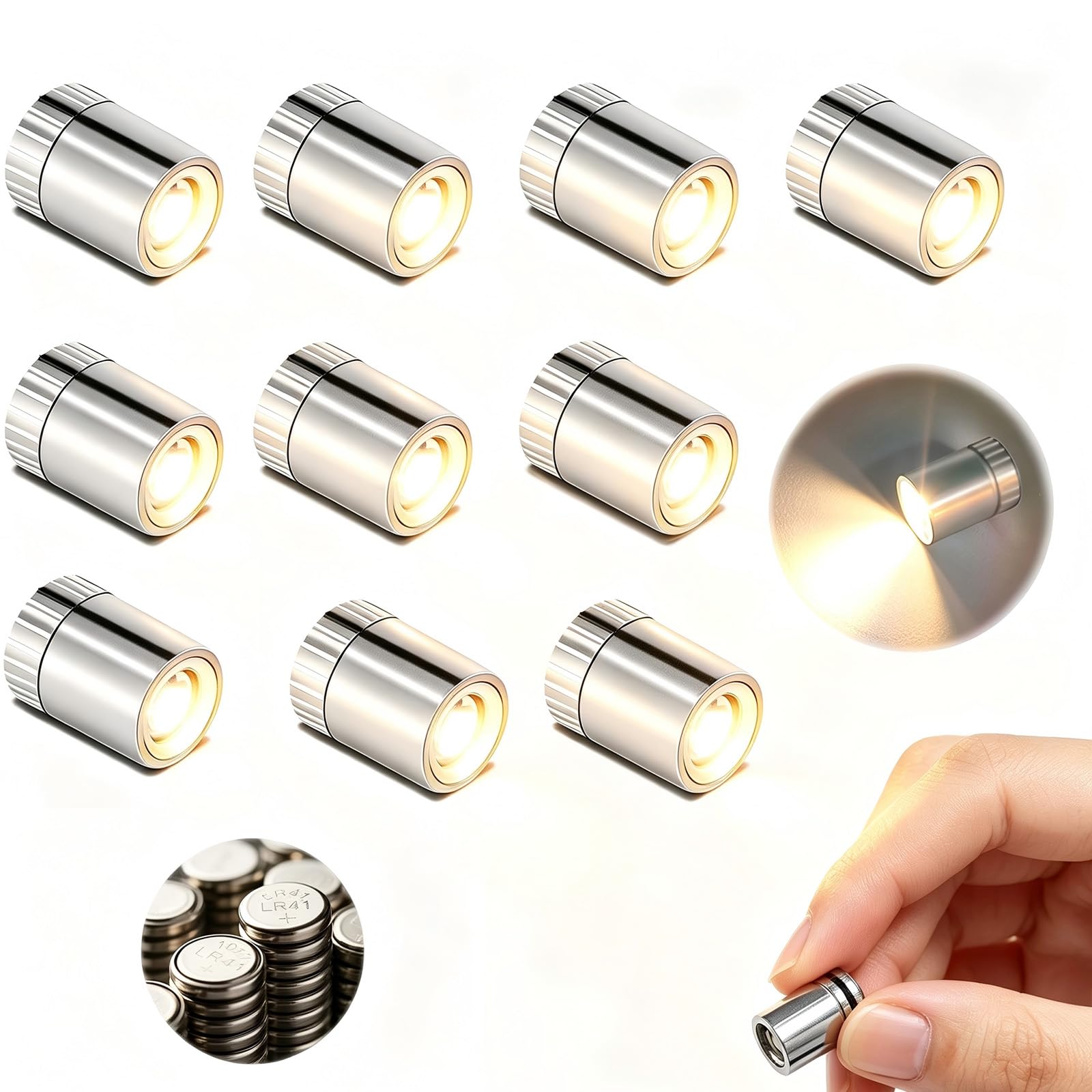 RAHAN 10 Pack Mini Spotlight Battery Operated LED Lights, Wireless LED Miniature Spot Light for Closet,Artwork Painting,Jewelry Showcase Display,DIY Hand Craft (Warm White)