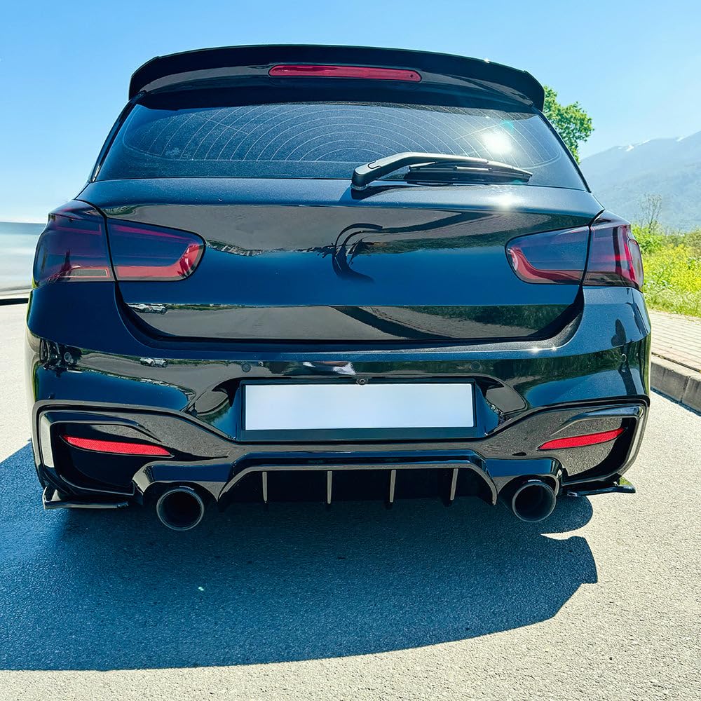 Oneway Jupes de pare-chocs arrière (coins) compatible avec BMW Série 1 F20/F21 M-Power Facelift 2015-2019 - Noir brillant