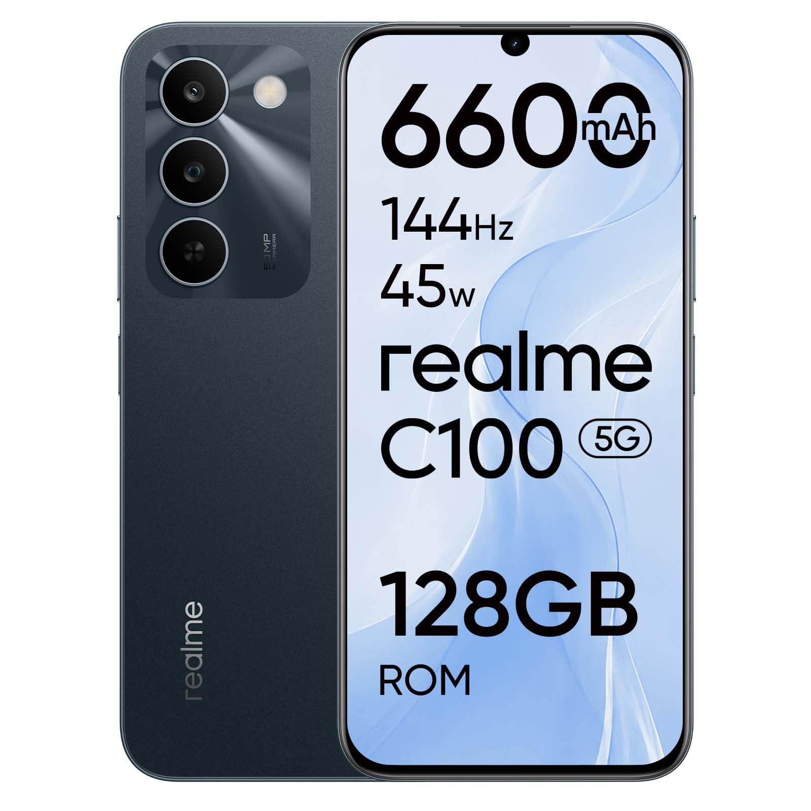 realme C100 5G Smartphone 128GB ROM, Titan-Batterie 6600mAh und schnelles Laden 45W, Mobiltelefon mit 144Hz Ultra-Helligkeit, Android 16 Militär-Stoßfestigkeit, Umkehrladung 6.5W, IP64