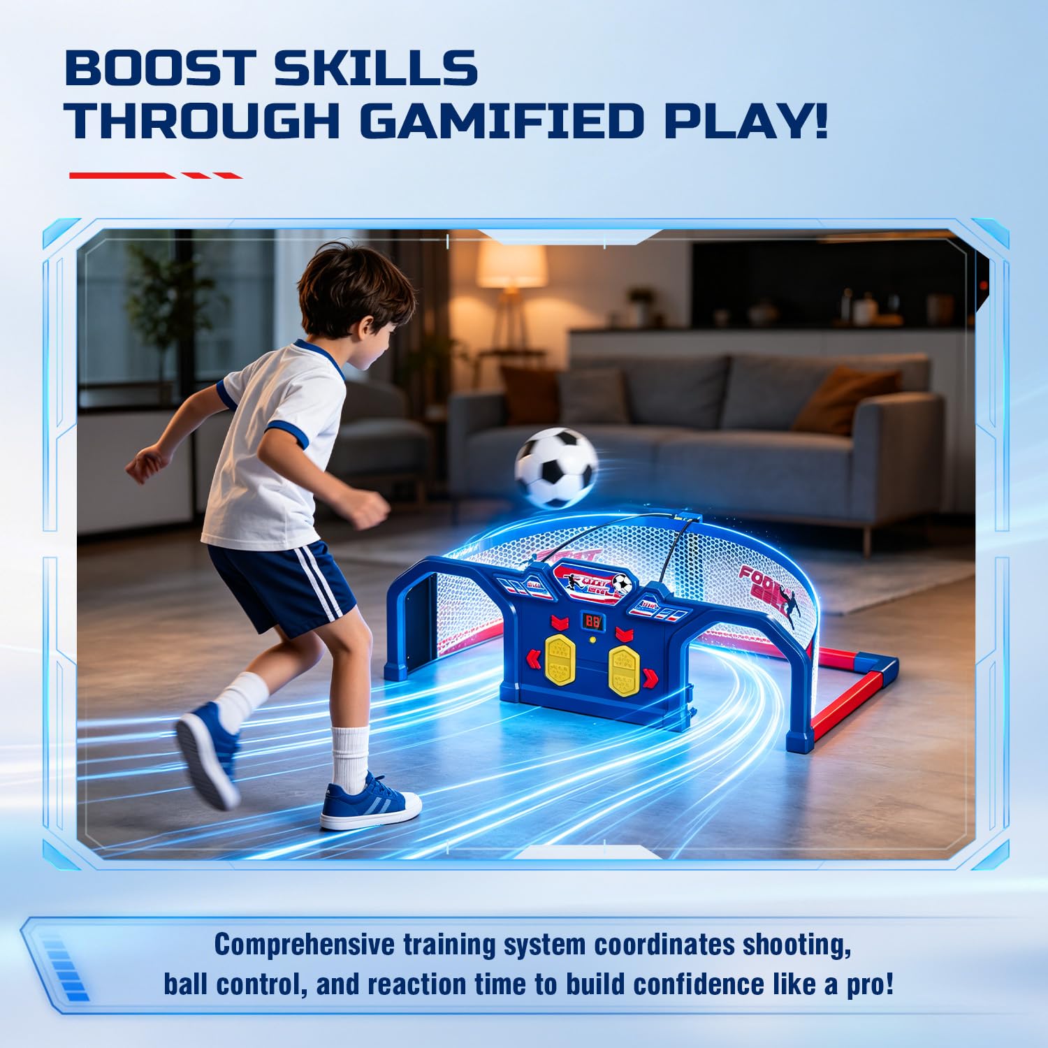 Eagle Stone Fußball Trainer Fußballtor mit LED-Punktanzeige, 4-in-1 Fußball-Trainingsgerät, Fußballtraining Spiele Fußballaktivitäten Indoor & Outdoor Spielzeug ab 4 Jahre