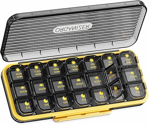 Organizador semanal de píldoras 3 veces al día, organizador AM PM, pastillero de 7 días con compartimento separado, caja organizadora grande de