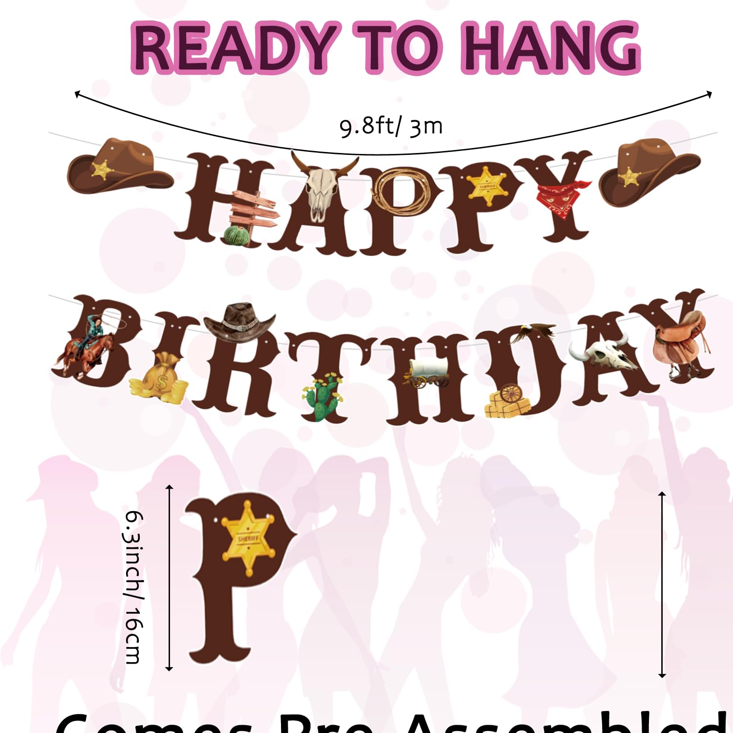 Hooqict Striscione Western Per Compleanno – Bandiera Con Teschi Di Toro E Nastro, Decorazione Fai Da Te Per Feste Cowboy E Rodeo