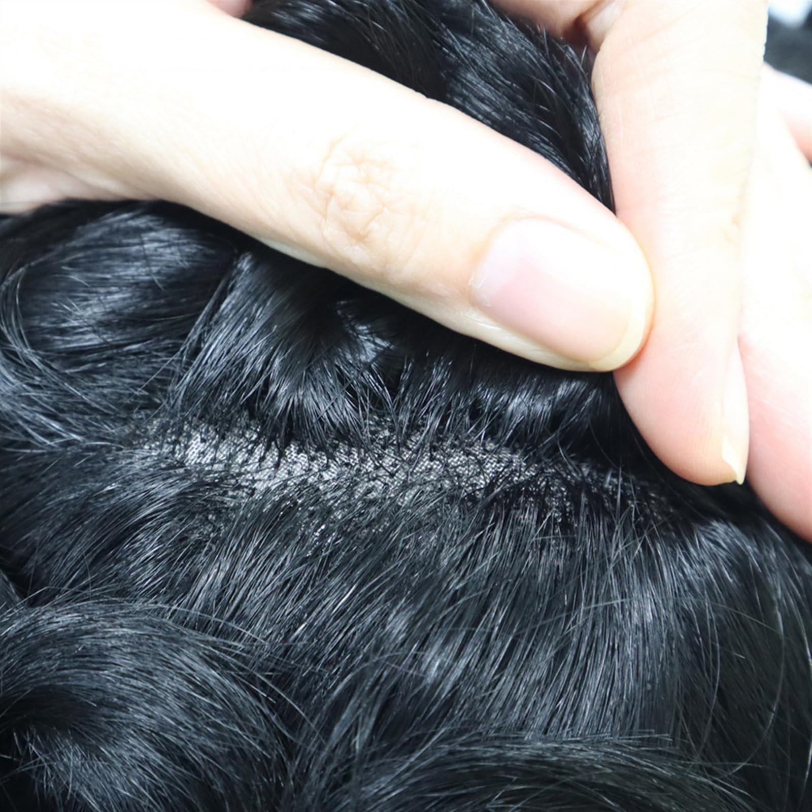 Tupé de pelo para hombres Postizos finos y duraderos for hombre, prótesis de cabello masculino, cabello humano Remy de 6 pulgadas, peluquín for hombres, #1B, sistemas de reemplazo de cabello negro, pe
