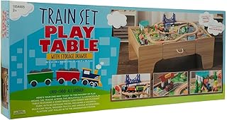 Hobby Lobby Train Set Play Table with Storage Drawer, 80 Pieces, Wooden Activity Table, 42W x 24.69D x 15.63H inches