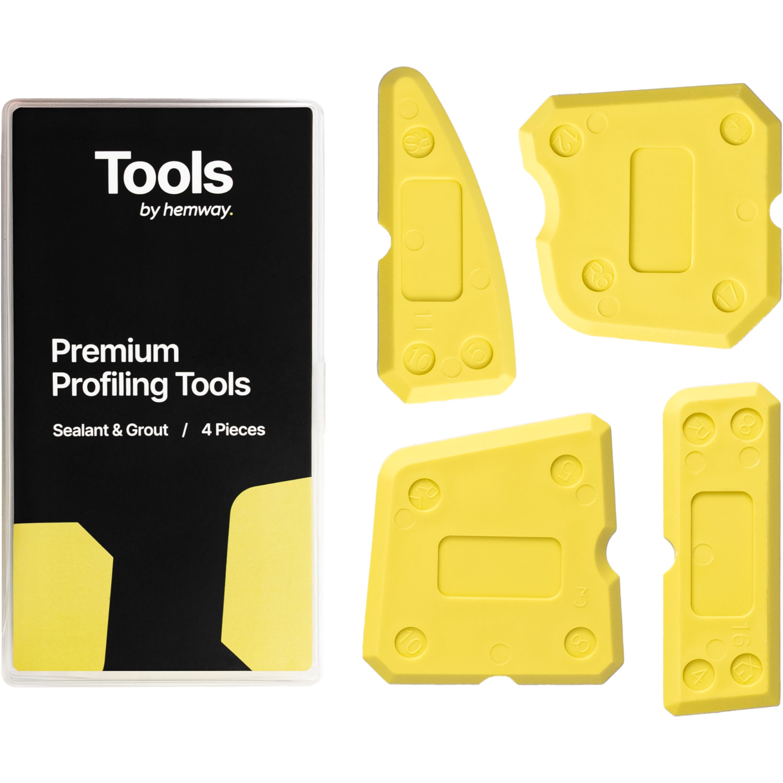 Hemway Profiling Finishing Sealant Tool 4 Piece Kit Set | Silicone Tool Smoothing Multi Edge Reusable Applicator Scraper Caulking Tool For Mastic, Sealing, Caulk & Grouting Projects |