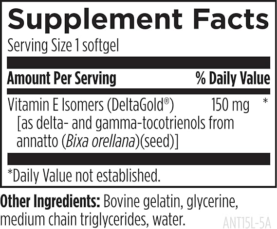 Designs for Health Annatto-E 150mg Tocotrienols - DeltaGold Vitamin E Complex Supplement with Delta + Gamma Tocotrienols - Cardiovascular, Healthy Aging + Antioxidant Support - Non-GMO (60 Softgels)