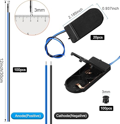 Miniatura 2 de Riakrum Kit de 220 luces LED de 12 V, 100 diodos emisores precableados, luces LED individuales con 100 soportes LED de plástico, 20 soportes de