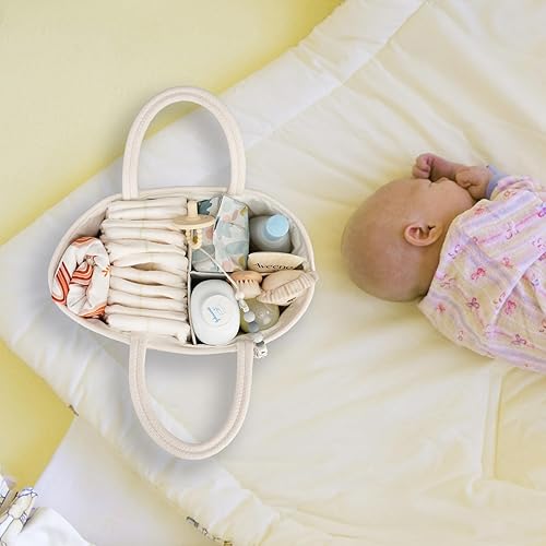 Miniatura 5 de XUANGUO Organizador de pañales para bebé para niñas y niños, cesta de almacenamiento de cuerda, cesta de almacenamiento portátil para cambiador,