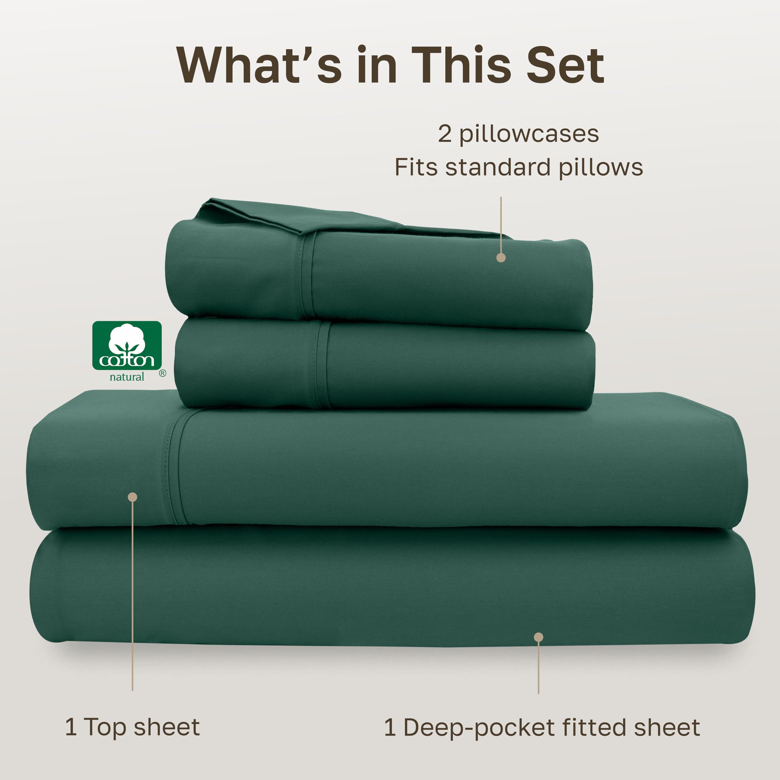 California Design Den Softest 100% Cotton Sheets, Full Size Sheet Sets, 4 Pc, 400 Thread Count Sateen Bedding, Deep Pocket Sheets, Cooling Sheets, Full Size Sheets, Breathable Bed Set (Hunter Green)