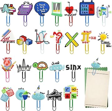 Paper Clips, 24pcs Math PaperClips Medium Colored Binder Clips Assorted Book Mark for Paperwork Office School and Personal Use