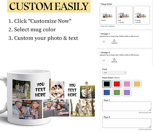 Miniatura 2 de Taza de café personalizada con texto fotográfico, taza de collage de 6 fotos, diseño de tu propia taza de café personalizada, regalos personalizados