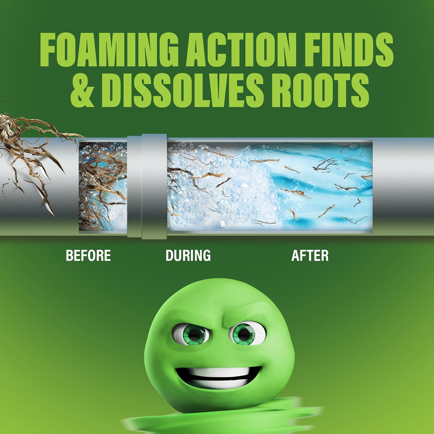 Green Gobbler, FOAMING Root Killer | Kills Tree Roots in Pipes & Sewer Lines | Contains No Copper Sulfate | Safe for Pipes and Septic - 2 USES, 4 LBS