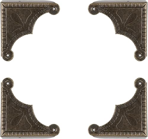 Miniatura 9 de T Tulead Protector de borde de caja, soporte decorativo de esquina de hierro antiguo, accesorios de 1.5 x 1.5 x 0.35 pulgadas, 30 piezas con clavos