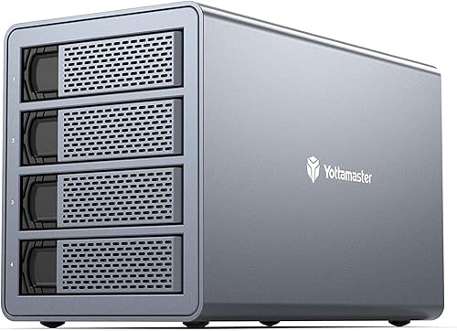 Yottamaster Cadena de margaritas de disco duro tipo C de 10 Gbps de 4 bahías carcasa de disco duro externa con conexión directa y soporte de 4 x 18
