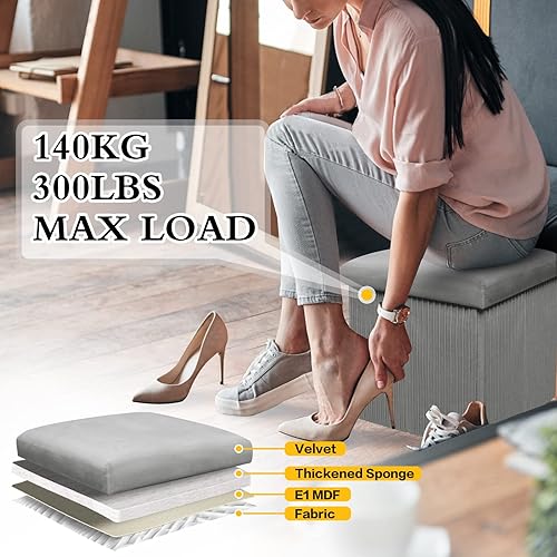Miniatura 4 de Cubo otomano de almacenamiento, otomana pequeña con almacenamiento, otomana cuadrada plegable de terciopelo de 12 pulgadas, reposapiés pequeño,
