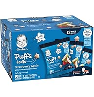 Vista 1 de Gerber Puffs to Go - Paquetes de bocadillos de cereales, manzana fresa, 0.5 onzas, 12