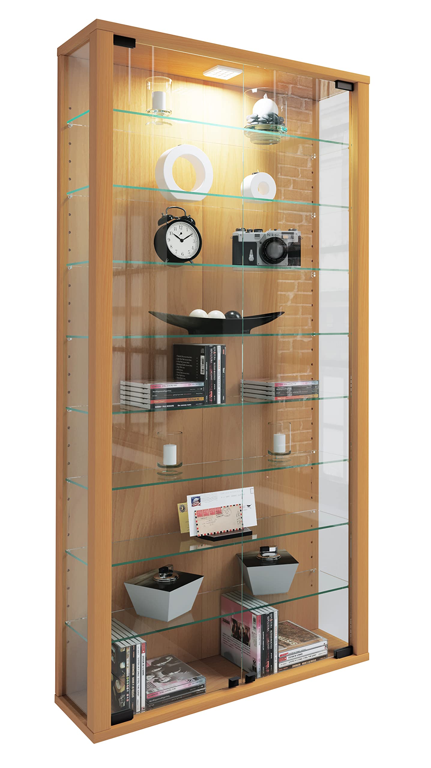 VCM 906122 Lumo Maxi Vitrine Indépendante Bois Beige 118 x 59 x 18 cm