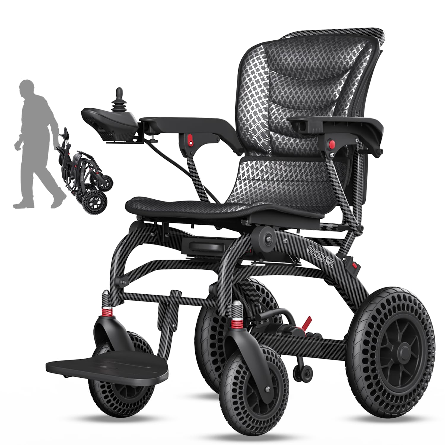 B20 Silla de Ruedas Eléctrica Plegable Ligera Para Mayores/Adultos – y Ergonomica, 23/46 km de Autonomía, Motor 500W con Batería 12Ah, Todoterreno y Portátil (Amperio-hora, 24)