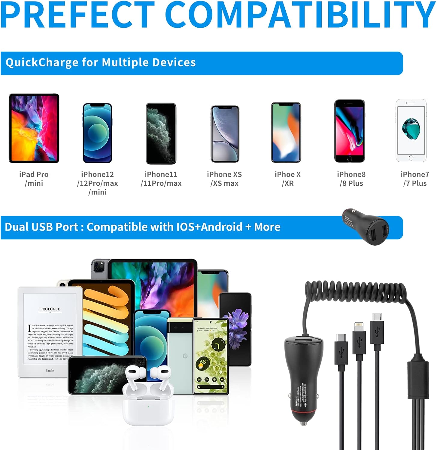 iPhone 15/14/13 Pro Max用 アップグレード デュアルUSB 【ドアドック】 急速車載充電アダプター iPhon