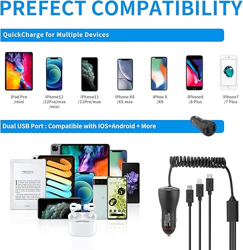 Miniatura 5 de Cargador rápido de coche para iPhone 151413 Pro Max, adaptador de carga rápida USB dual compatible con iPhone 151413 Pro Max131211XsXS MaxXRX876s6