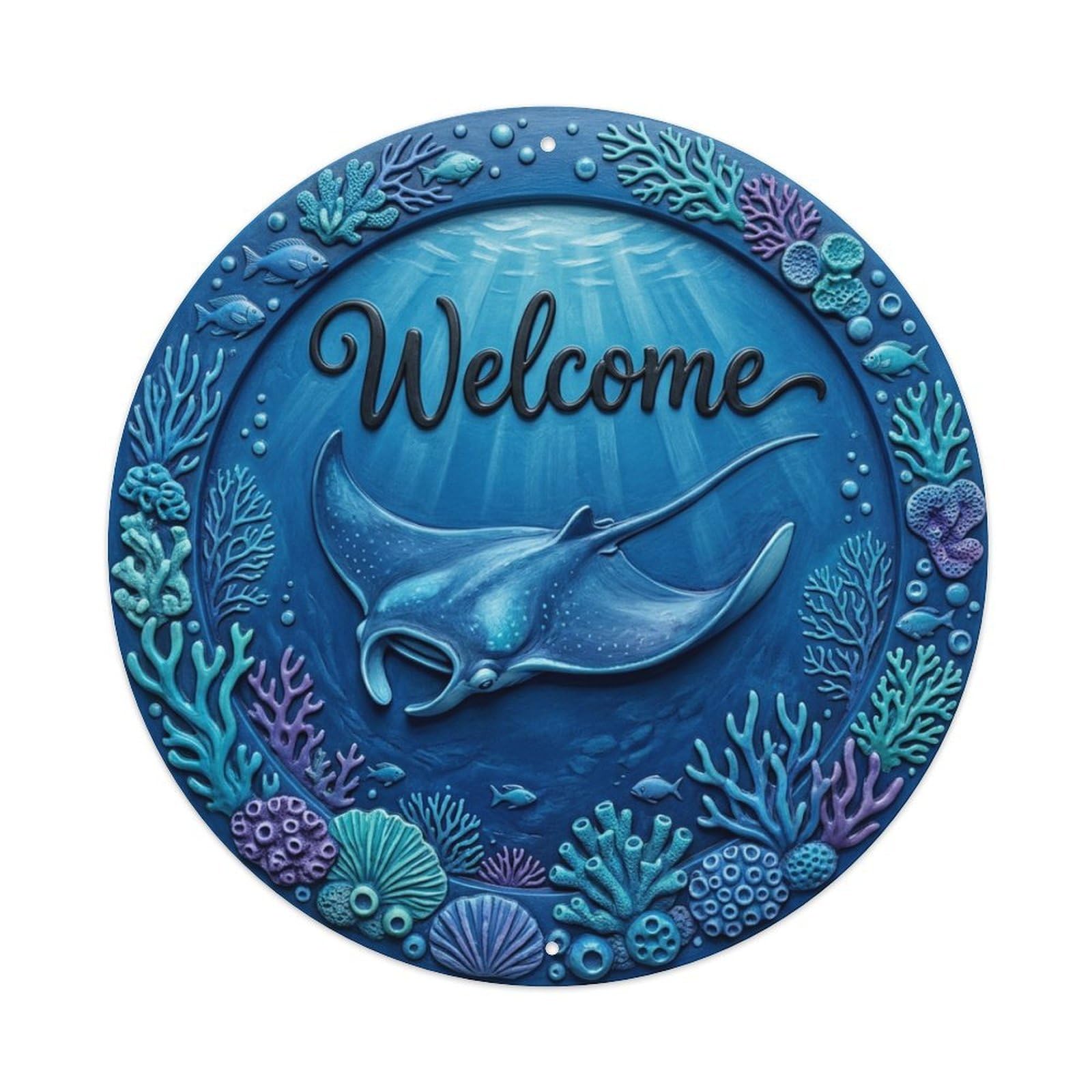 Metal Tin Sign Manta Ray Welcome Ocean Majesty