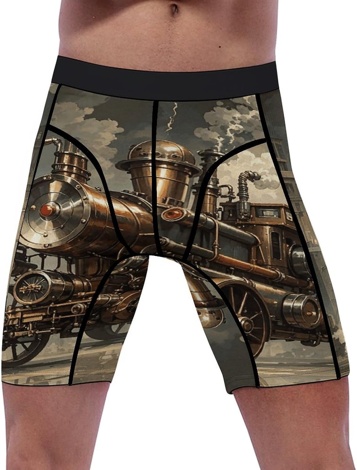 Steampunk Style Compression Shorts Men Spandex Sport Shorts Workout Performance Baselayer Underwear