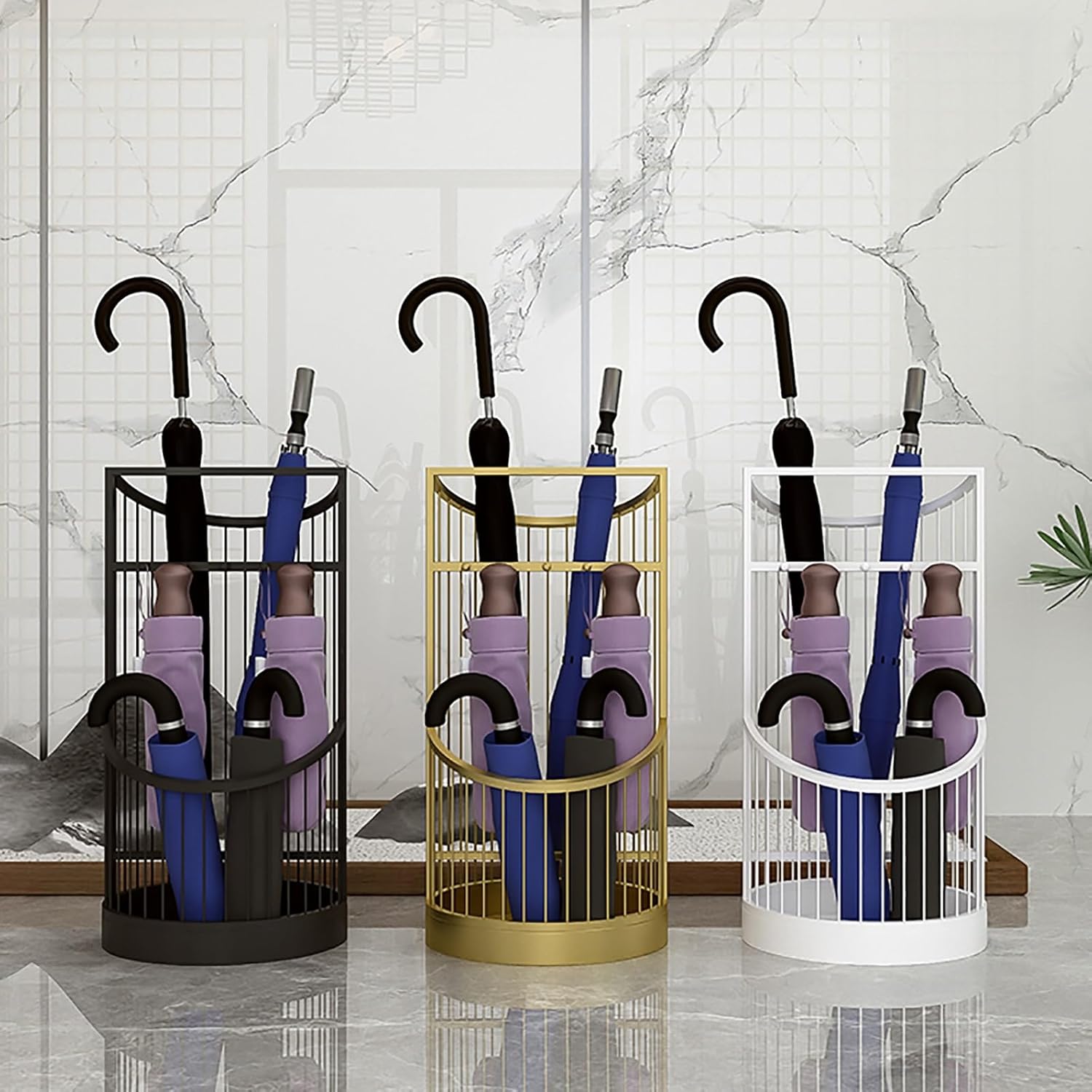 Artistic Umbrella Stand Round Design for Home Office Hotel Entryway Stylish Gold Finish 25x55cm Perfect for Any Residence or Business Decor