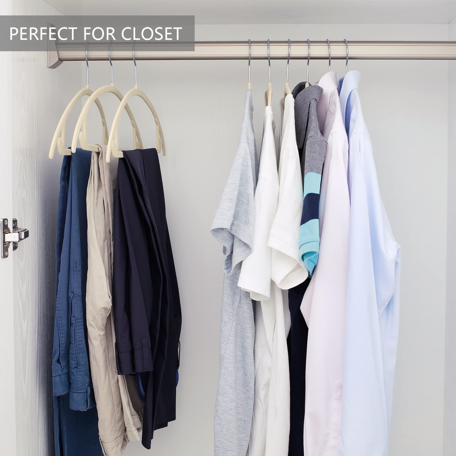 MIZGI Perchas de terciopelo premium (50 unidades) resistentes, antideslizantes, sin hombro, perchas de cromo, ganchos de ahorro de espacio, perchas redondeadas para abrigos, suéteres, chaquetas,